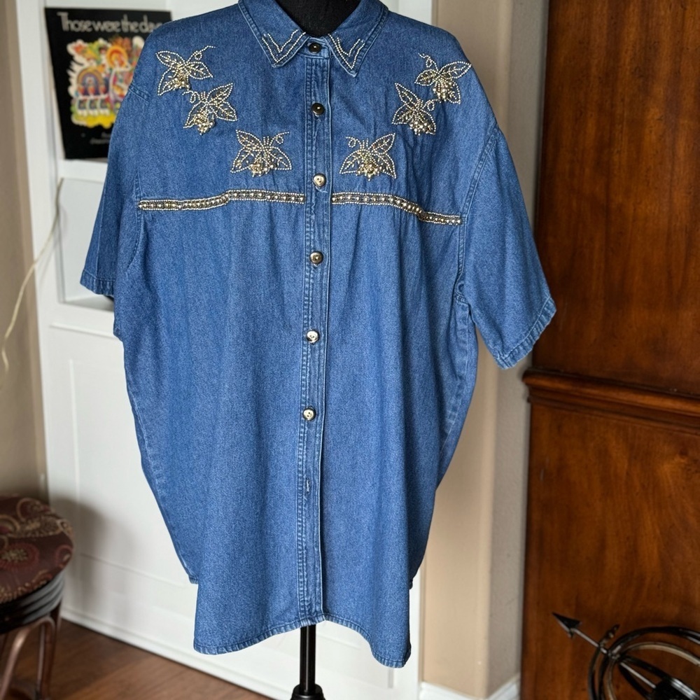 Vintage Roaman’s‎ Bedazzled Denim Button Shirt